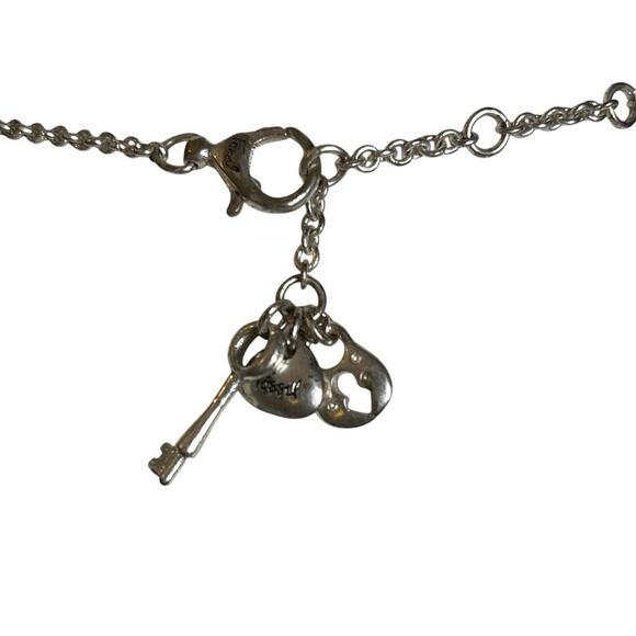 Fossil Chain Necklace Silver Tone Double Rings Circles 18" Signed Charms - Picture 4 of 11